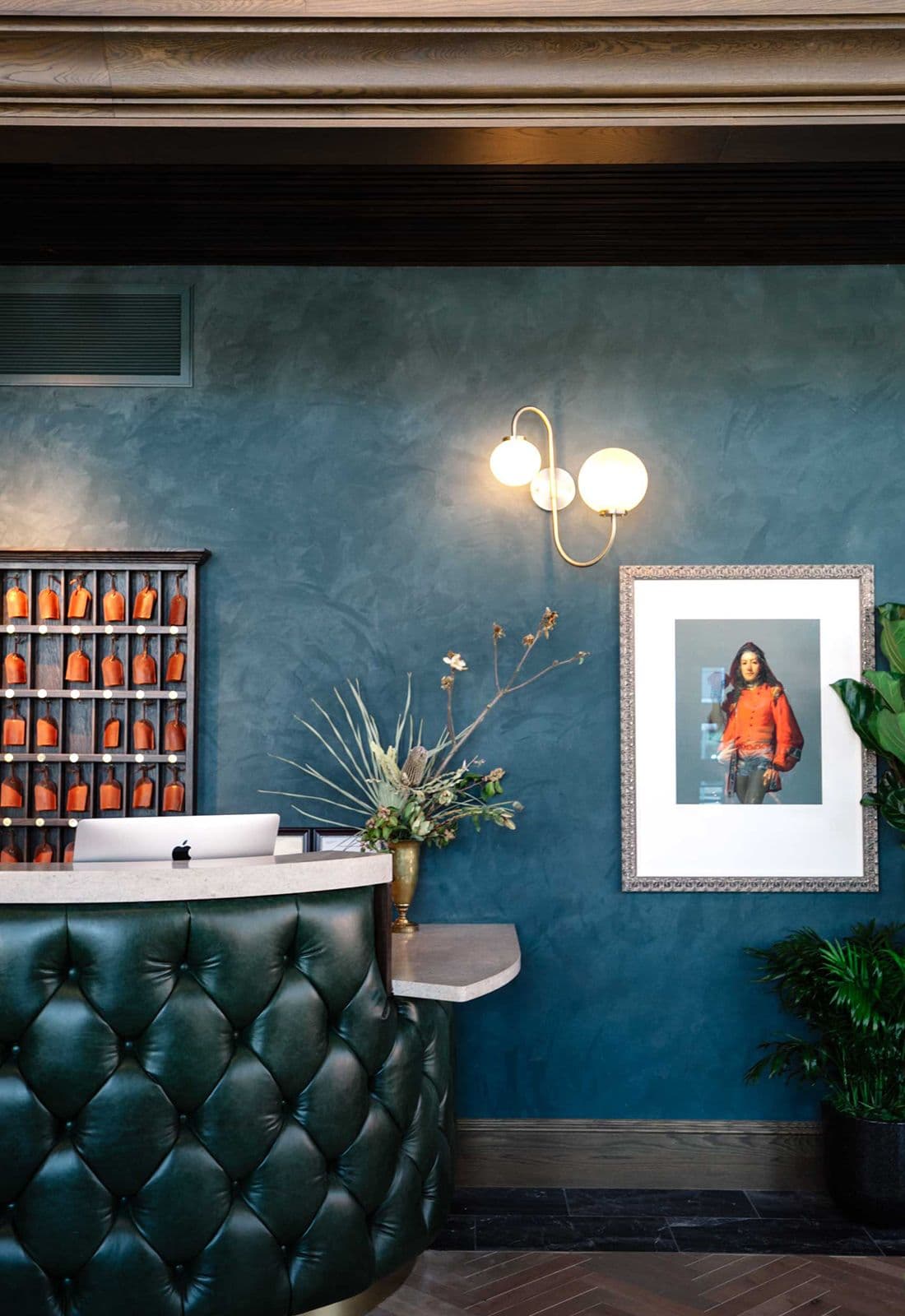 An interior of the host stand at a hip hotel.