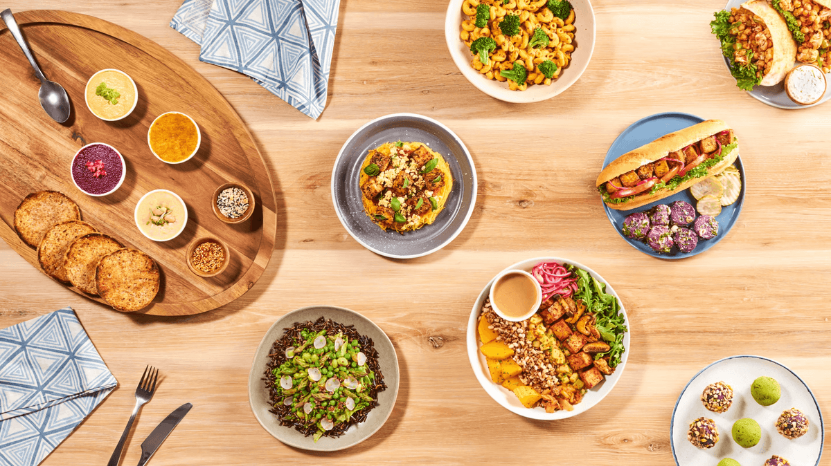 An array of meals for a food delivery company Whole Harvest